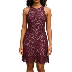 Express Small Burgandy Racerback Lace Dress Festival Cocktail Boho Wedding Party